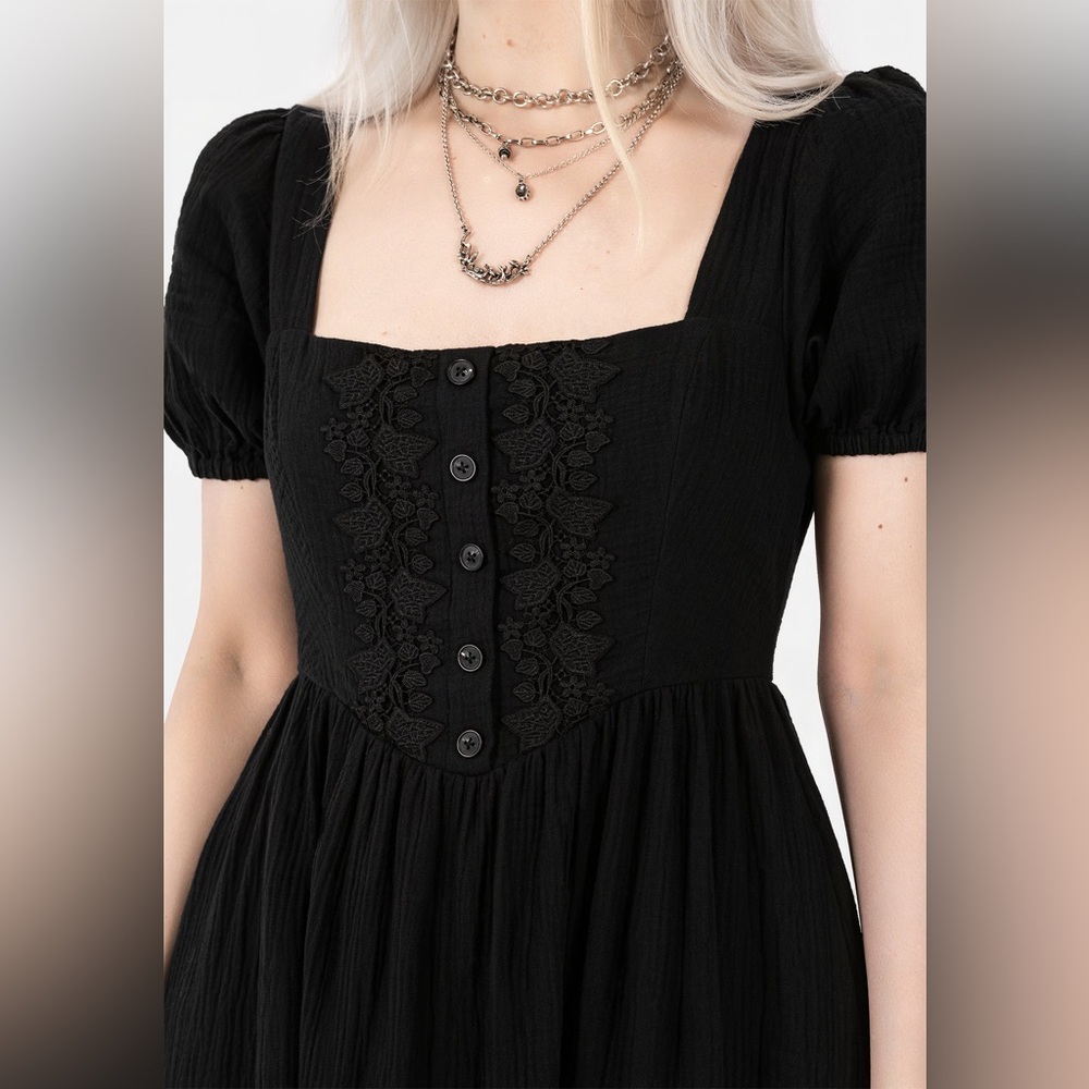 Rare Disturbia Black Alder Midi Dress with Puff Sleeves US sz 8, fits like a 10. - Picture 2 of 7